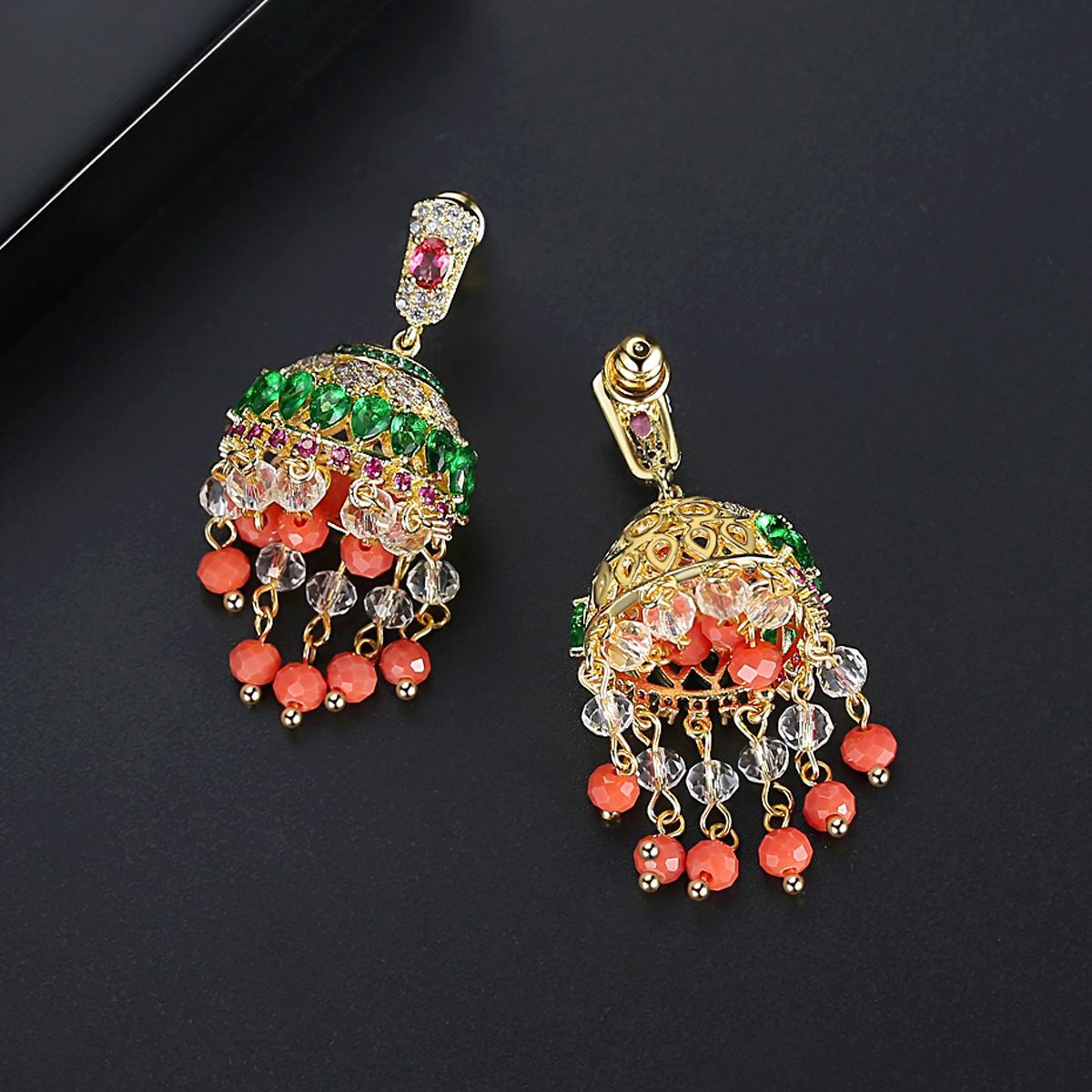 High-Quality Indian Style Earrings Bollywood Inlaid Zircon Luxury Jhumka Jhumki Jumka Earrings-Gold - enjoyinshopping