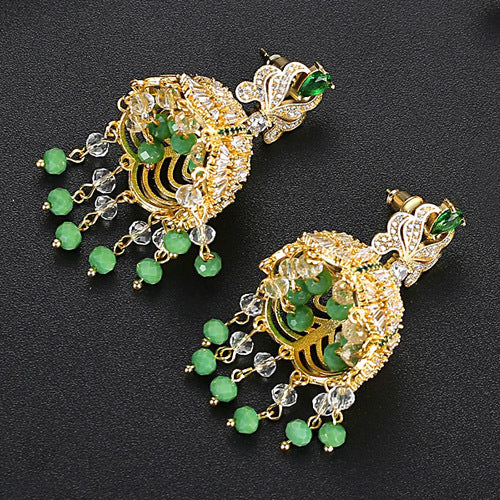 High-Quality Indian Style Earrings Bollywood Inlaid Zircon Luxury Jhumka Jhumki Jumka Earrings-Gold - enjoyinshopping