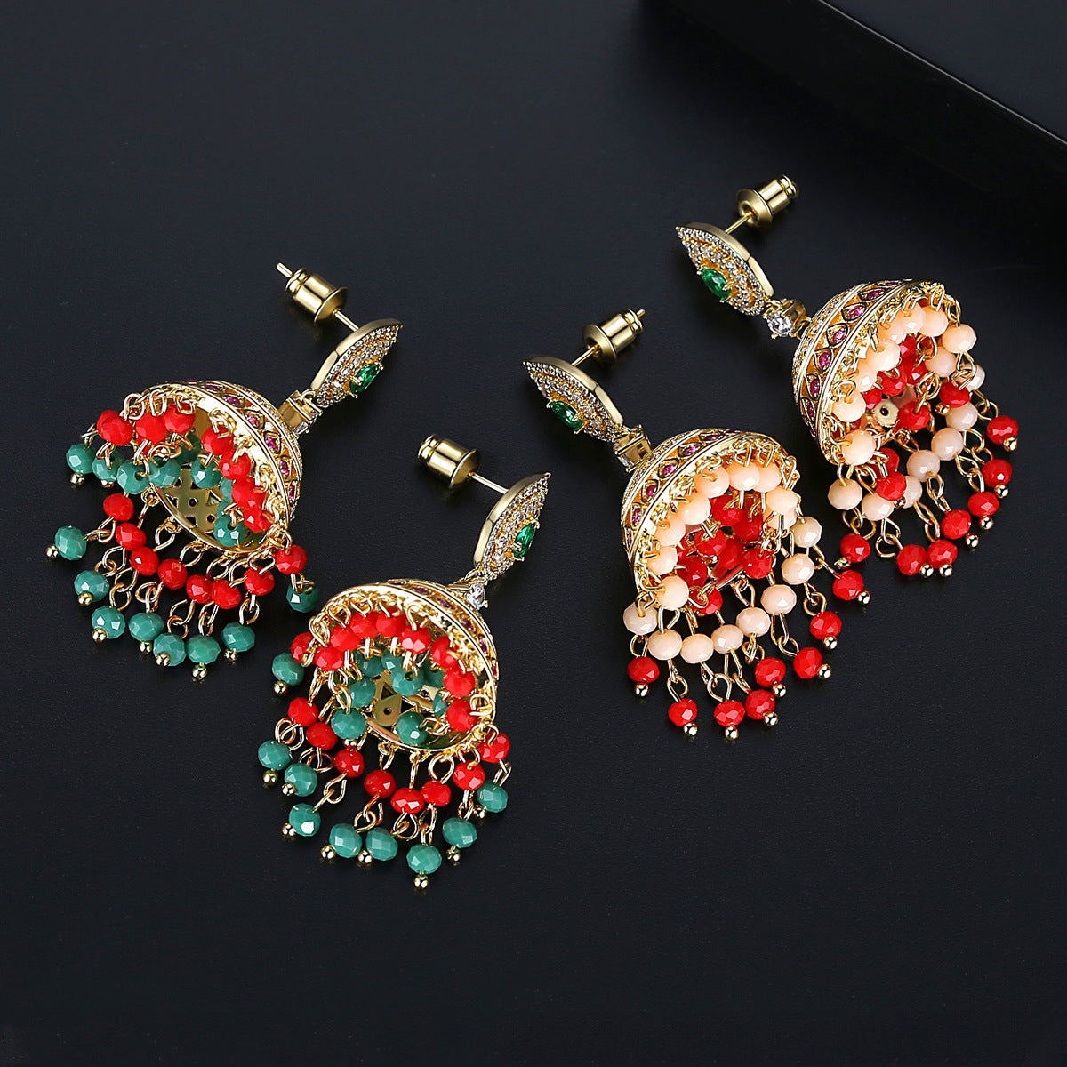 High-Quality Indian Style Earrings Bollywood Inlaid Zircon Luxury Jhumka Jhumki Jumka Earrings-Gold - enjoyinshopping