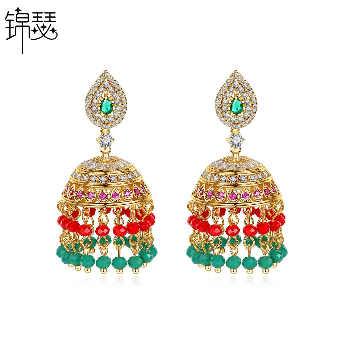 High-Quality Indian Style Earrings Bollywood Inlaid Zircon Luxury Jhumka Jhumki Jumka Earrings-Gold - enjoyinshopping