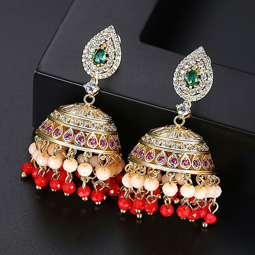 High-Quality Indian Style Earrings Bollywood Inlaid Zircon Luxury Jhumka Jhumki Jumka Earrings-Gold - enjoyinshopping