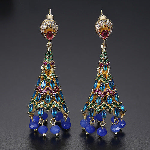 High-Quality Indian Style Earrings Bollywood Inlaid Zircon Luxury Jhumka Jhumki Jumka Earrings-Gold - enjoyinshopping