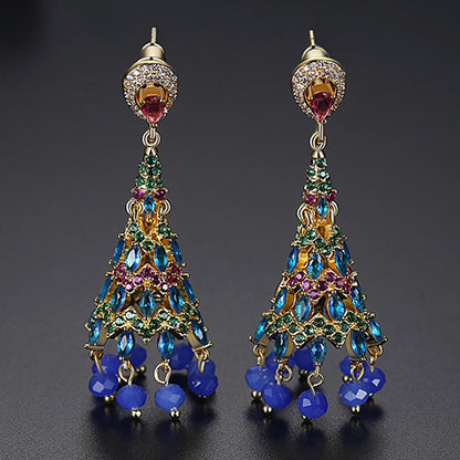 High-Quality Indian Style Earrings Bollywood Inlaid Zircon Luxury Jhumka Jhumki Jumka Earrings-Gold - enjoyinshopping