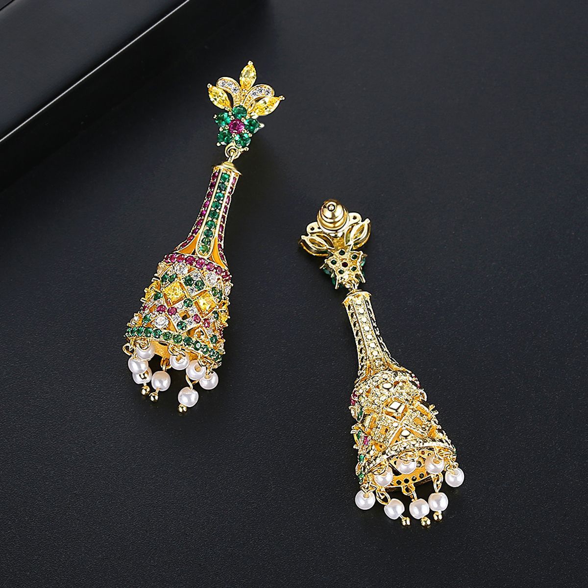 High-Quality Indian Style Earrings Bollywood Inlaid Zircon Long Luxury Jhumka Jhumki Jumka Earrings-Gold - enjoyinshopping