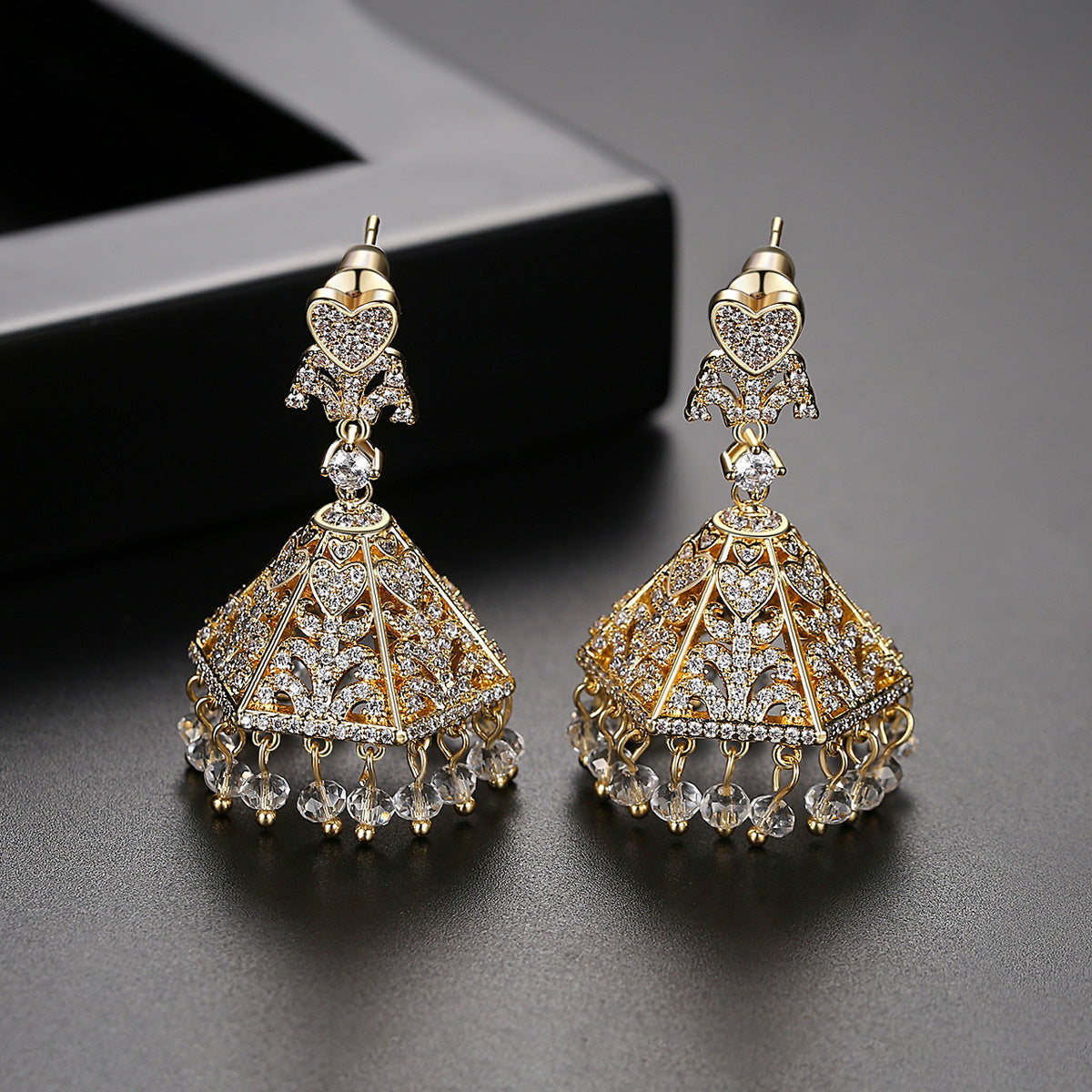 High-Quality Indian Style Earrings Bollywood Inlaid Zircon Luxury Jhumka Jhumki Jumka Earrings-Gold - enjoyinshopping