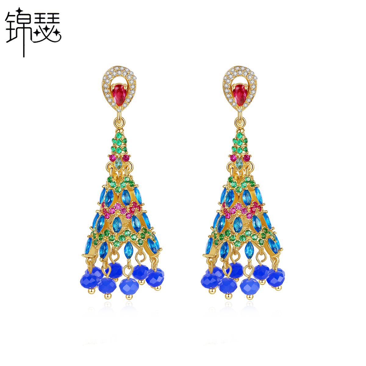 High-Quality Indian Style Earrings Bollywood Inlaid Zircon Luxury Jhumka Jhumki Jumka Earrings-Gold - enjoyinshopping