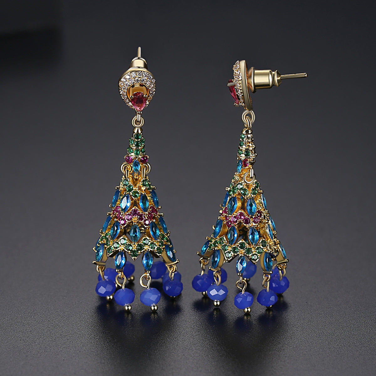 High-Quality Indian Style Earrings Bollywood Inlaid Zircon Luxury Jhumka Jhumki Jumka Earrings-Gold - enjoyinshopping