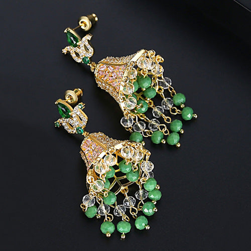 High-Quality Indian Style Earrings Bollywood Inlaid Zircon Luxury Jhumka Jhumki Jumka Earrings-Gold - enjoyinshopping