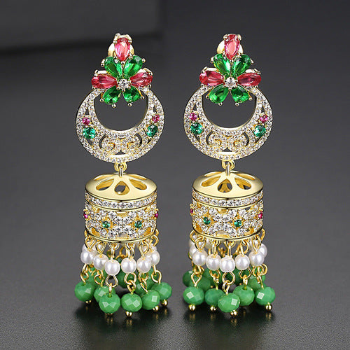 High-Quality Indian Style Earrings Bollywood Inlaid Zircon Luxury Jhumka Jhumki Jumka Earrings-Gold - enjoyinshopping