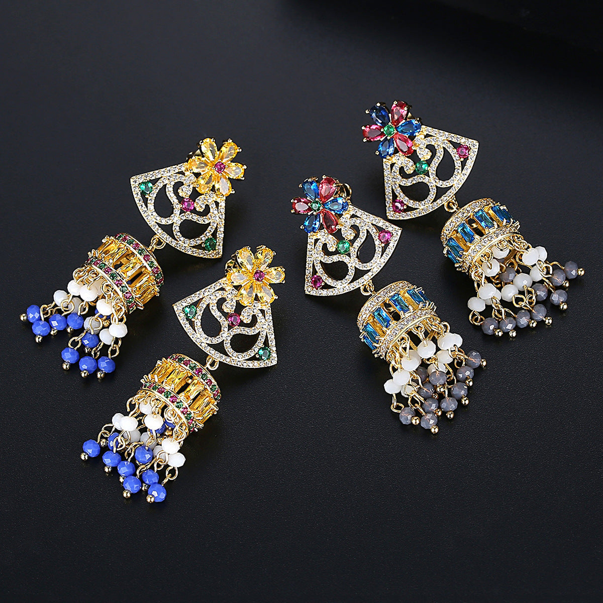 High-Quality Indian Style Earrings Bollywood Inlaid Zircon Luxury Jhumka Jhumki Jumka Earrings-Gold - enjoyinshopping