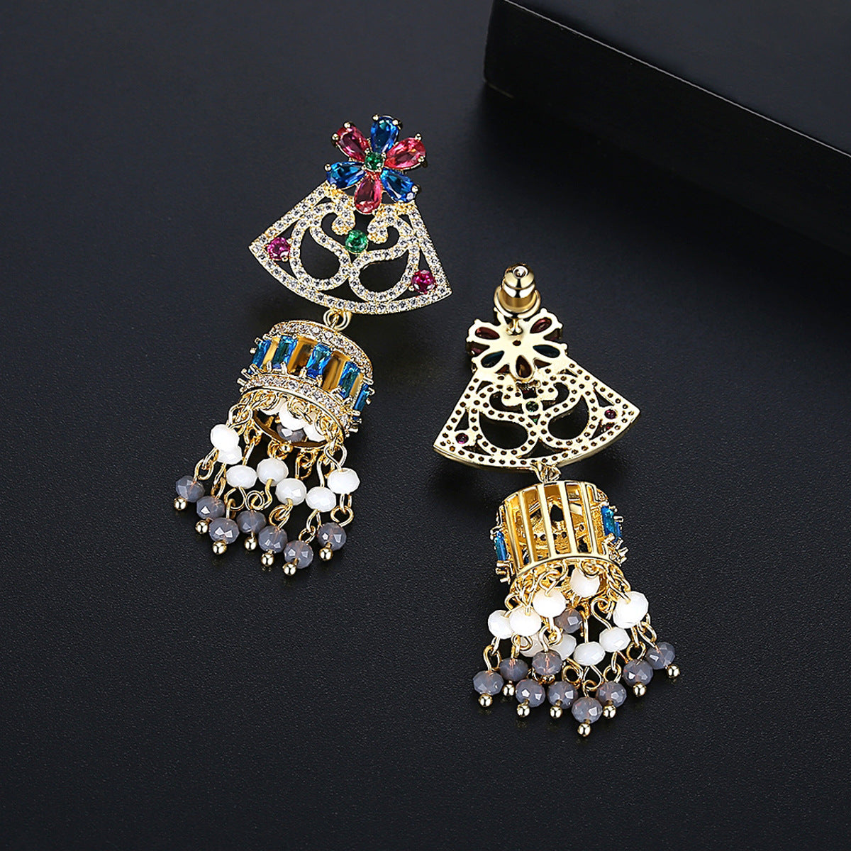 High-Quality Indian Style Earrings Bollywood Inlaid Zircon Luxury Jhumka Jhumki Jumka Earrings-Gold - enjoyinshopping