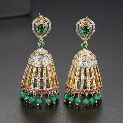 High-Quality Indian Style Earrings Bollywood Inlaid Zircon Luxury Jhumka Jhumki Jumka Earrings-Gold - enjoyinshopping