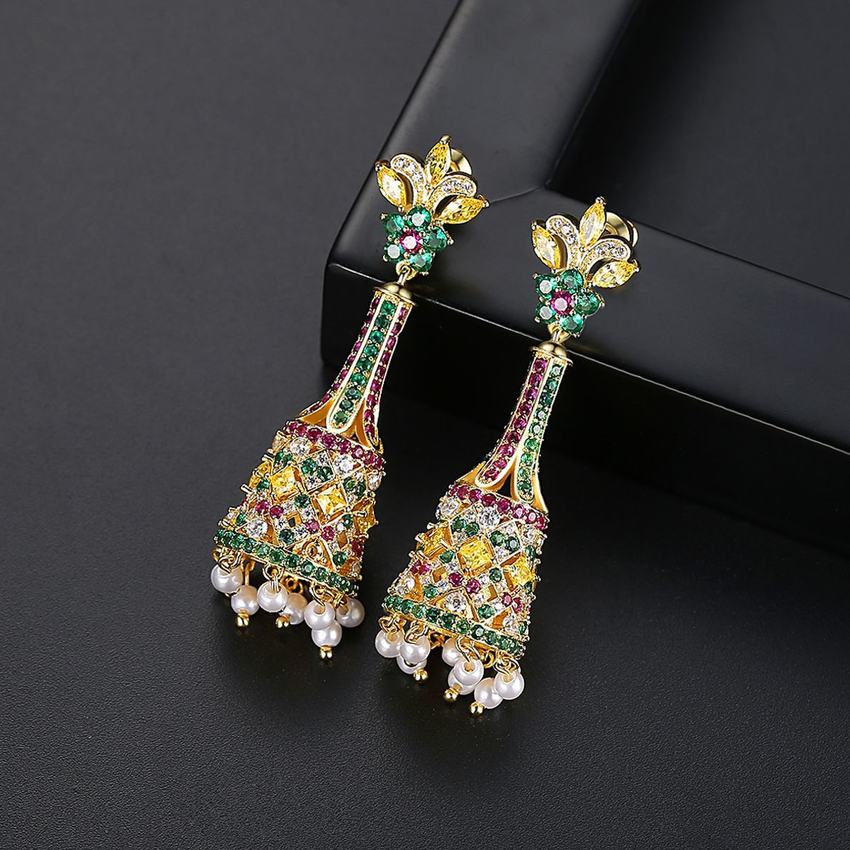 High-Quality Indian Style Earrings Bollywood Inlaid Zircon Long Luxury Jhumka Jhumki Jumka Earrings-Gold - enjoyinshopping