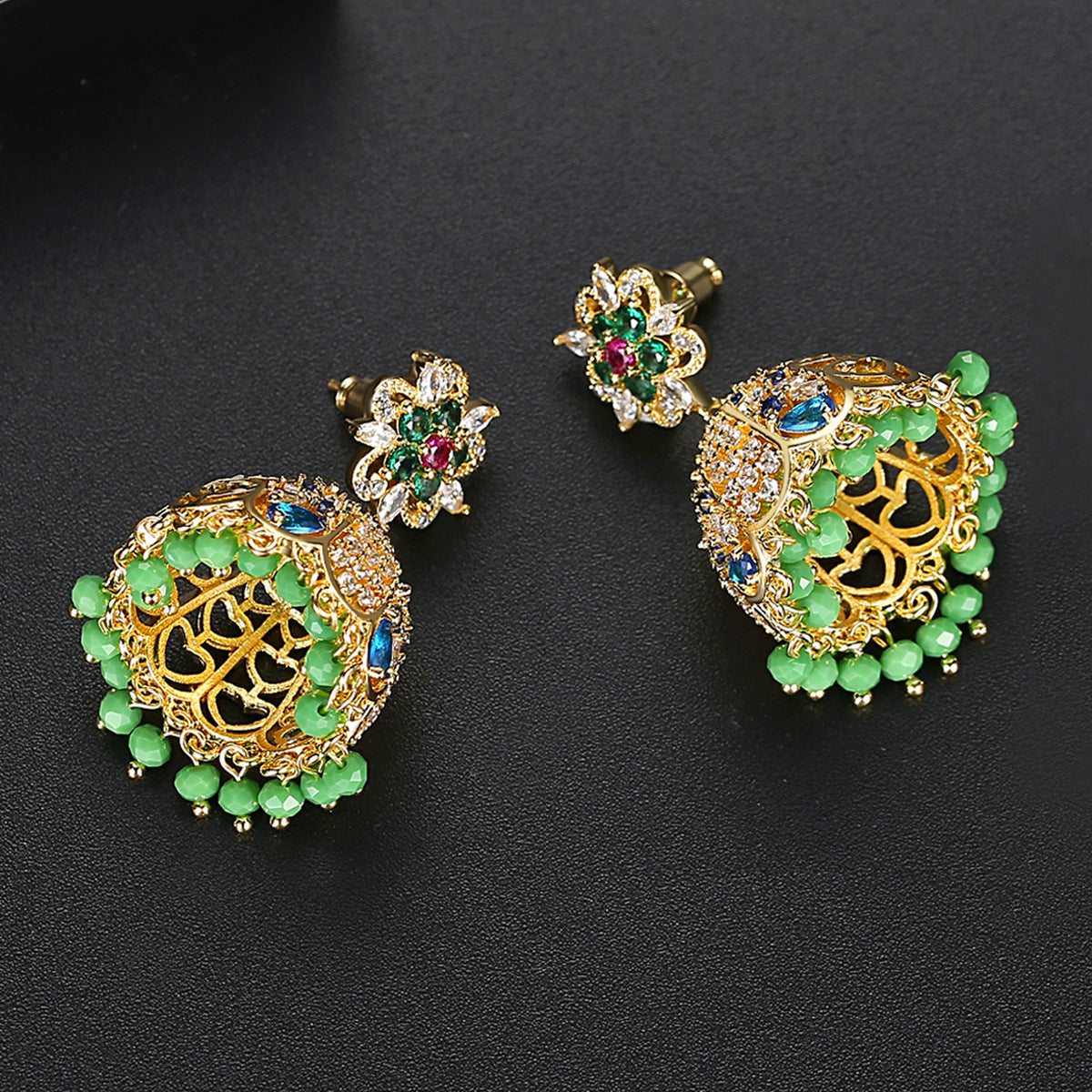 High-Quality Indian Style Earrings Bollywood Inlaid Zircon Luxury Jhumka Jhumki Jumka Earrings-Gold - enjoyinshopping