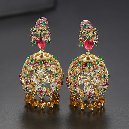 High-Quality Indian Style Earrings Bollywood Inlaid Zircon Paisley Shape Luxury Jhumka Jhumki Jumka Earrings-Gold - enjoyinshopping