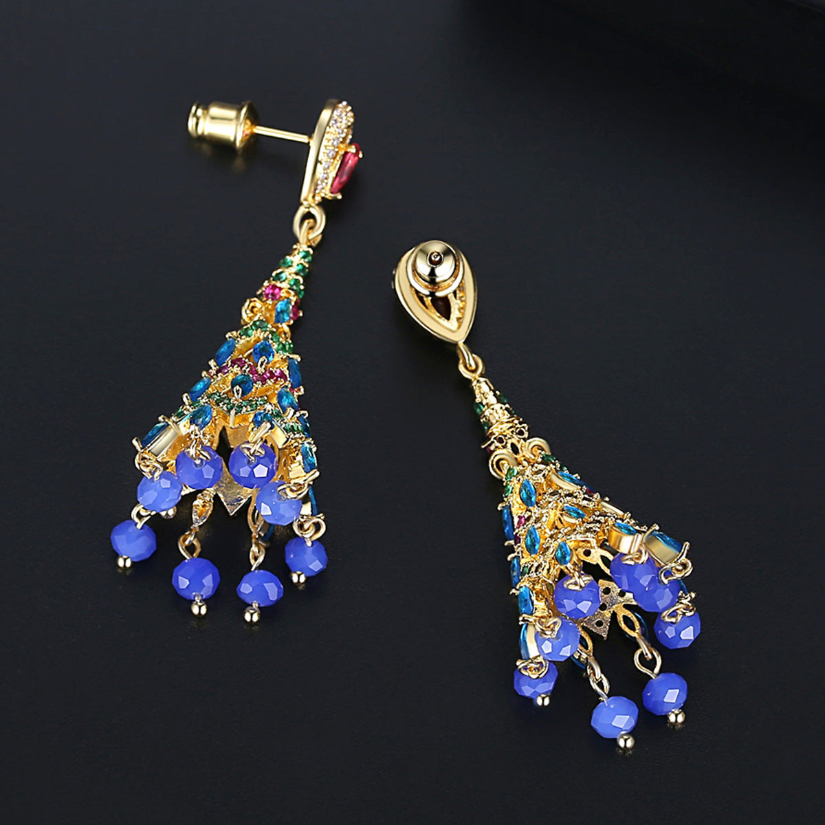 High-Quality Indian Style Earrings Bollywood Inlaid Zircon Luxury Jhumka Jhumki Jumka Earrings-Gold - enjoyinshopping