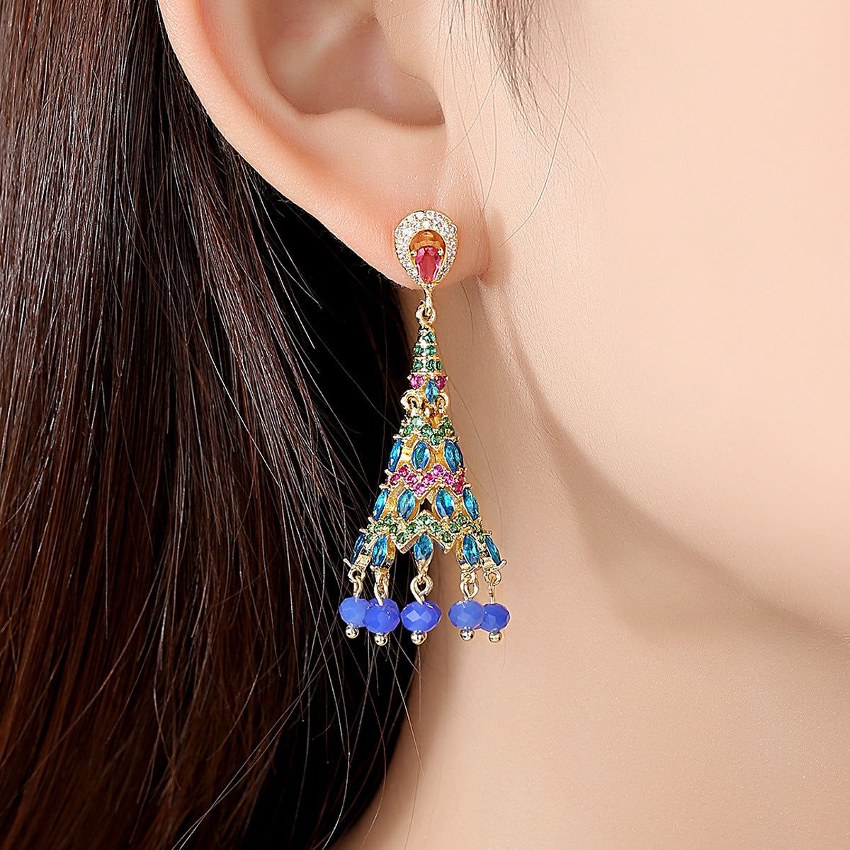 High-Quality Indian Style Earrings Bollywood Inlaid Zircon Luxury Jhumka Jhumki Jumka Earrings-Gold - enjoyinshopping