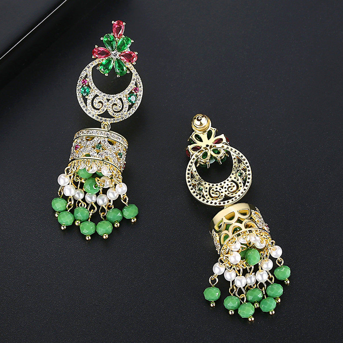 High-Quality Indian Style Earrings Bollywood Inlaid Zircon Luxury Jhumka Jhumki Jumka Earrings-Gold - enjoyinshopping