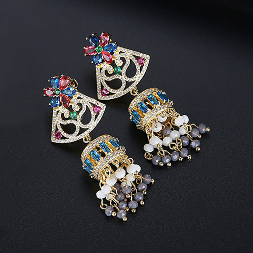 High-Quality Indian Style Earrings Bollywood Inlaid Zircon Luxury Jhumka Jhumki Jumka Earrings-Gold - enjoyinshopping