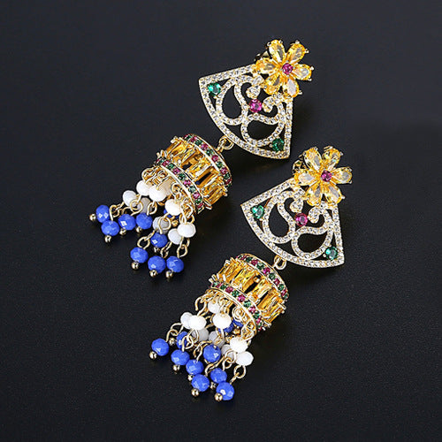 High-Quality Indian Style Earrings Bollywood Inlaid Zircon Luxury Jhumka Jhumki Jumka Earrings-Gold - enjoyinshopping