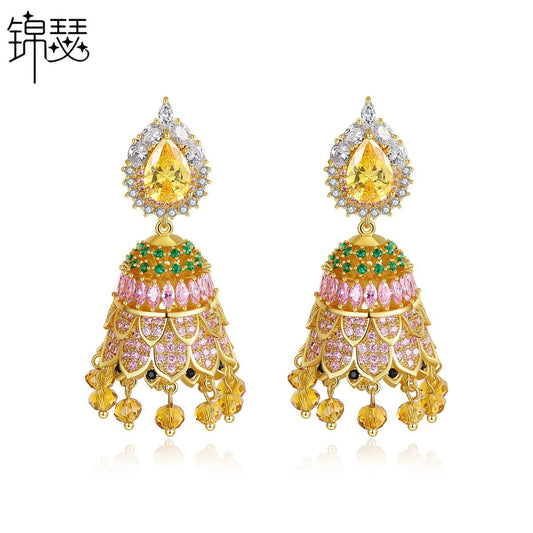 High-Quality Indian Style Earrings Bollywood Inlaid Zircon Water Drop  Shape Luxury Jhumka Jhumki Jumka Earrings-Gold - enjoyinshopping