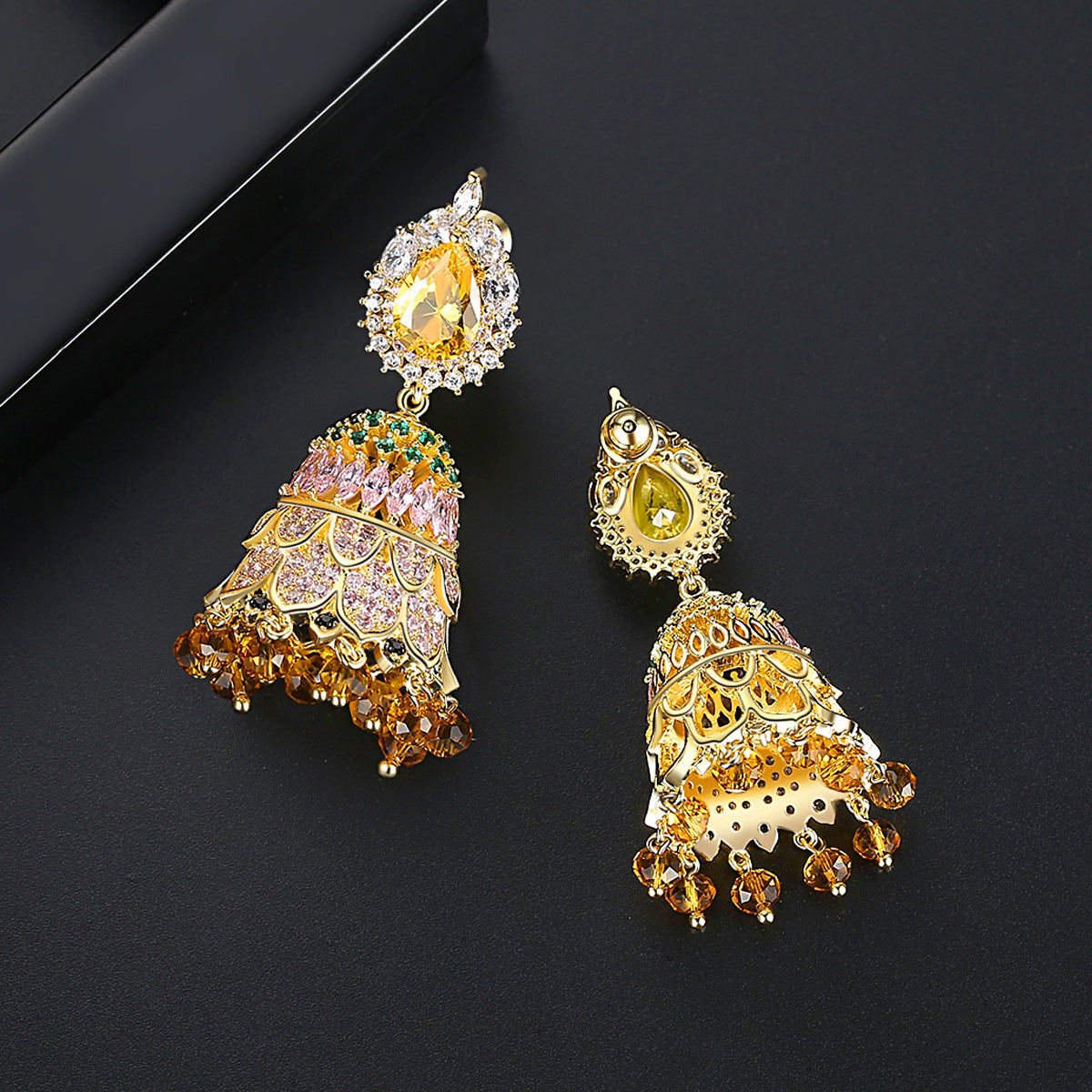 High-Quality Indian Style Earrings Bollywood Inlaid Zircon Water Drop  Shape Luxury Jhumka Jhumki Jumka Earrings-Gold - enjoyinshopping