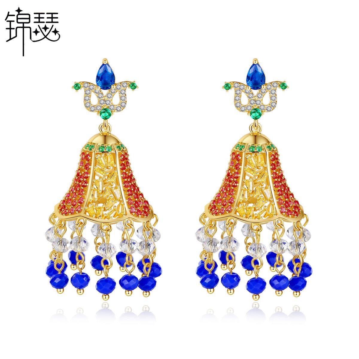 High-Quality Indian Style Earrings Bollywood Inlaid Zircon Luxury Jhumka Jhumki Jumka Earrings-Gold - enjoyinshopping