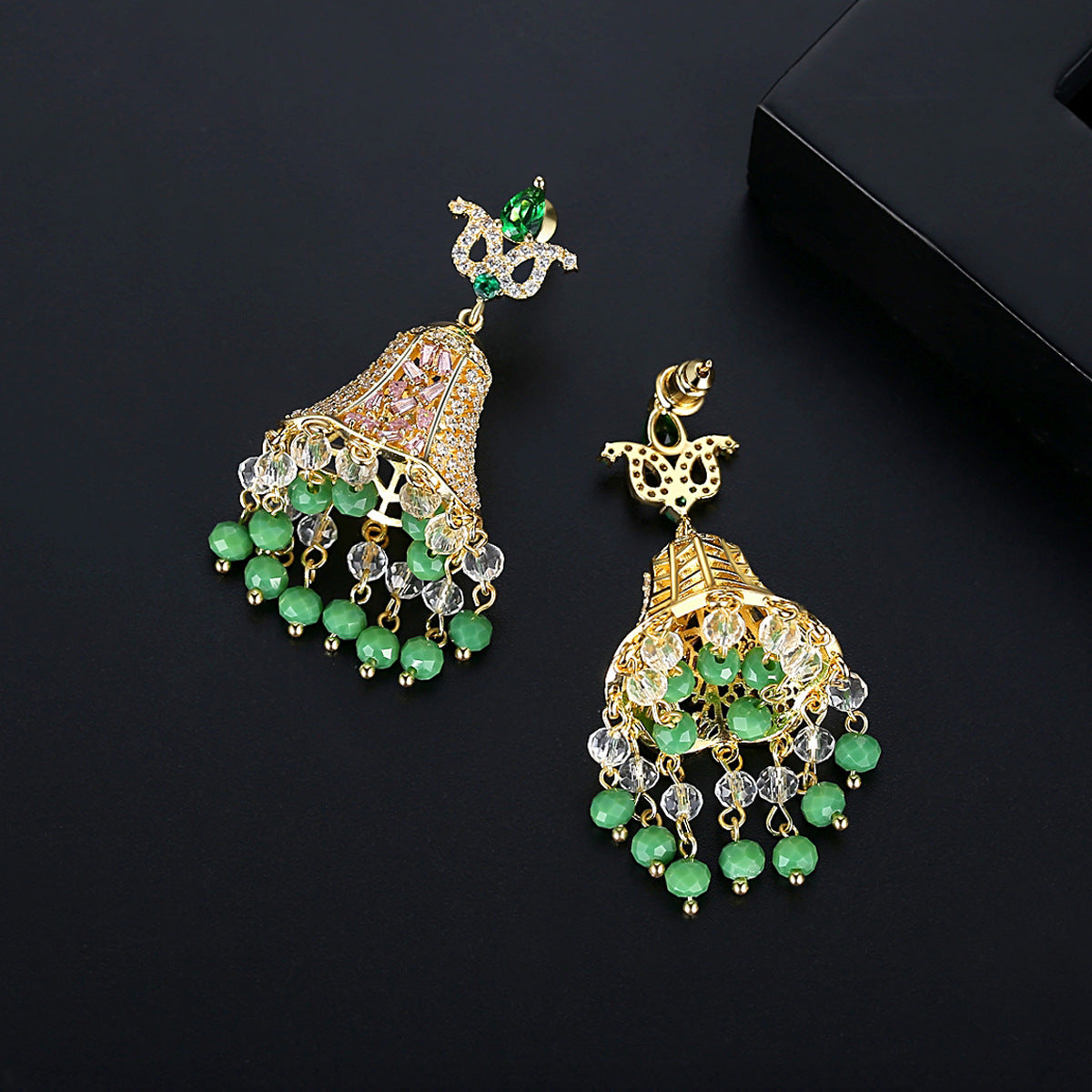 High-Quality Indian Style Earrings Bollywood Inlaid Zircon Luxury Jhumka Jhumki Jumka Earrings-Gold - enjoyinshopping