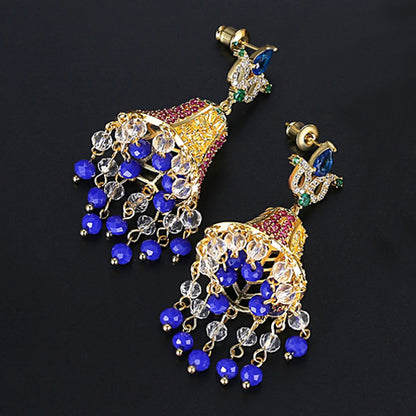 High-Quality Indian Style Earrings Bollywood Inlaid Zircon Luxury Jhumka Jhumki Jumka Earrings-Gold - enjoyinshopping