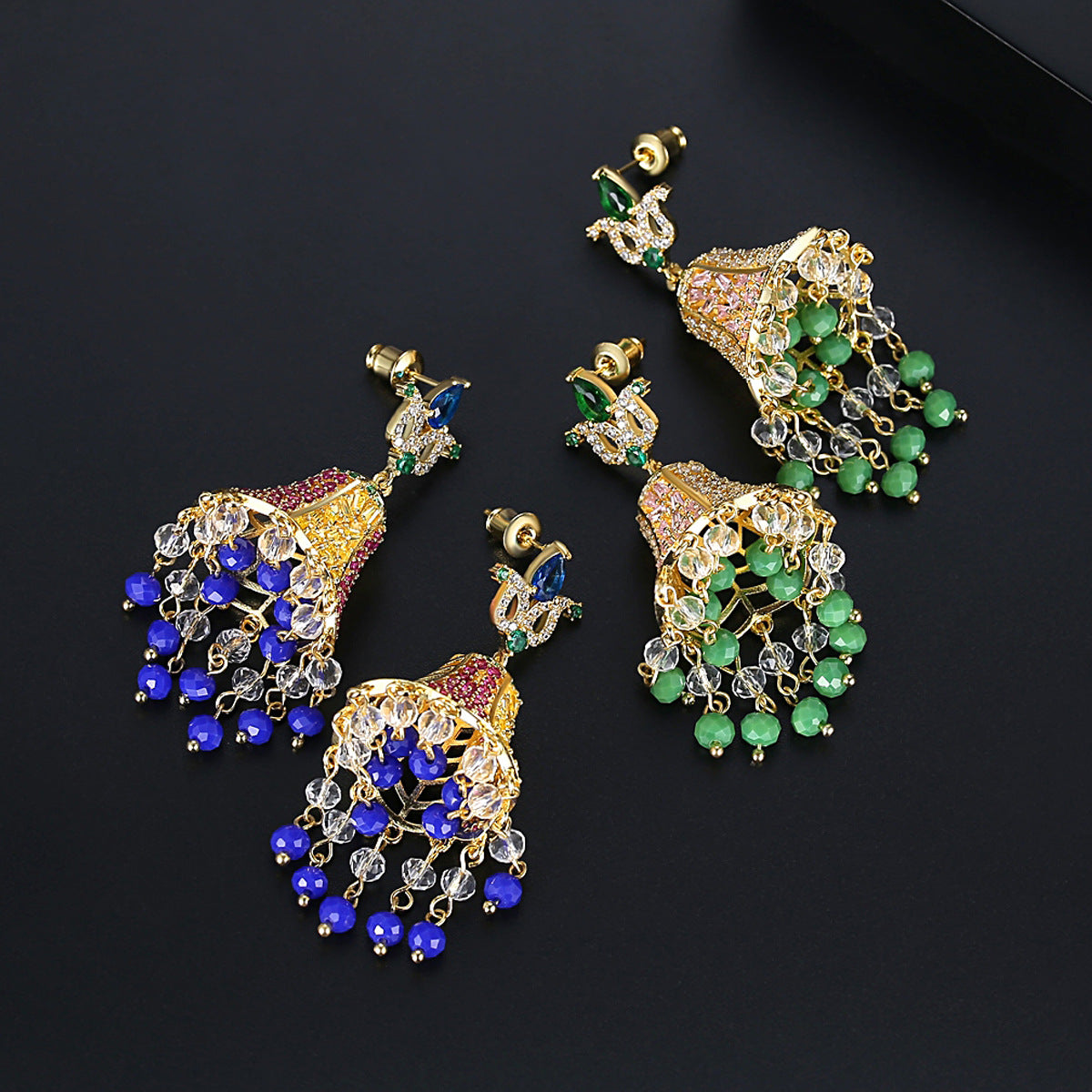 High-Quality Indian Style Earrings Bollywood Inlaid Zircon Luxury Jhumka Jhumki Jumka Earrings-Gold - enjoyinshopping