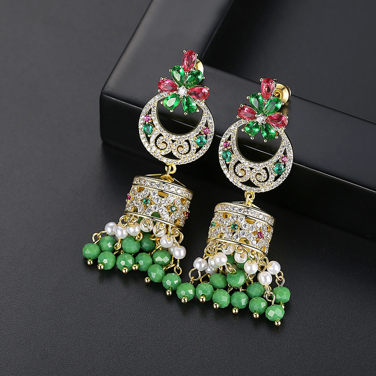 High-Quality Indian Style Earrings Bollywood Inlaid Zircon Luxury Jhumka Jhumki Jumka Earrings-Gold - enjoyinshopping