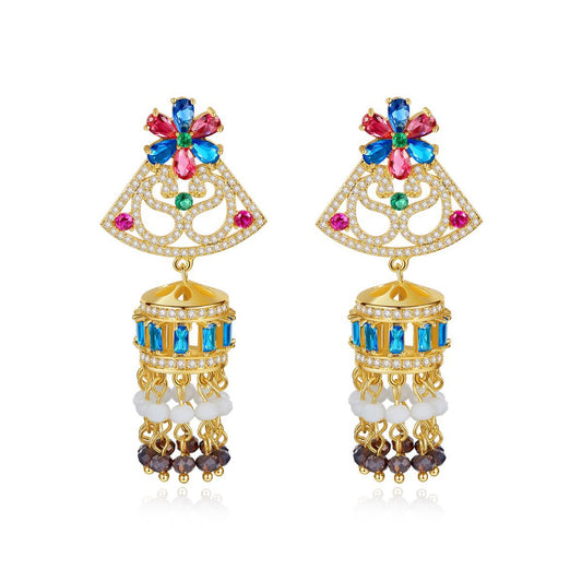 High-Quality Indian Style Earrings Bollywood Inlaid Zircon Luxury Jhumka Jhumki Jumka Earrings-Gold - enjoyinshopping