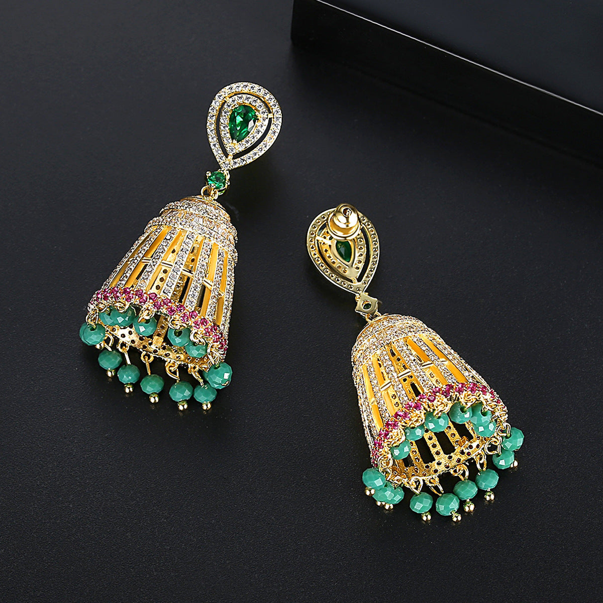 High-Quality Indian Style Earrings Bollywood Inlaid Zircon Luxury Jhumka Jhumki Jumka Earrings-Gold - enjoyinshopping