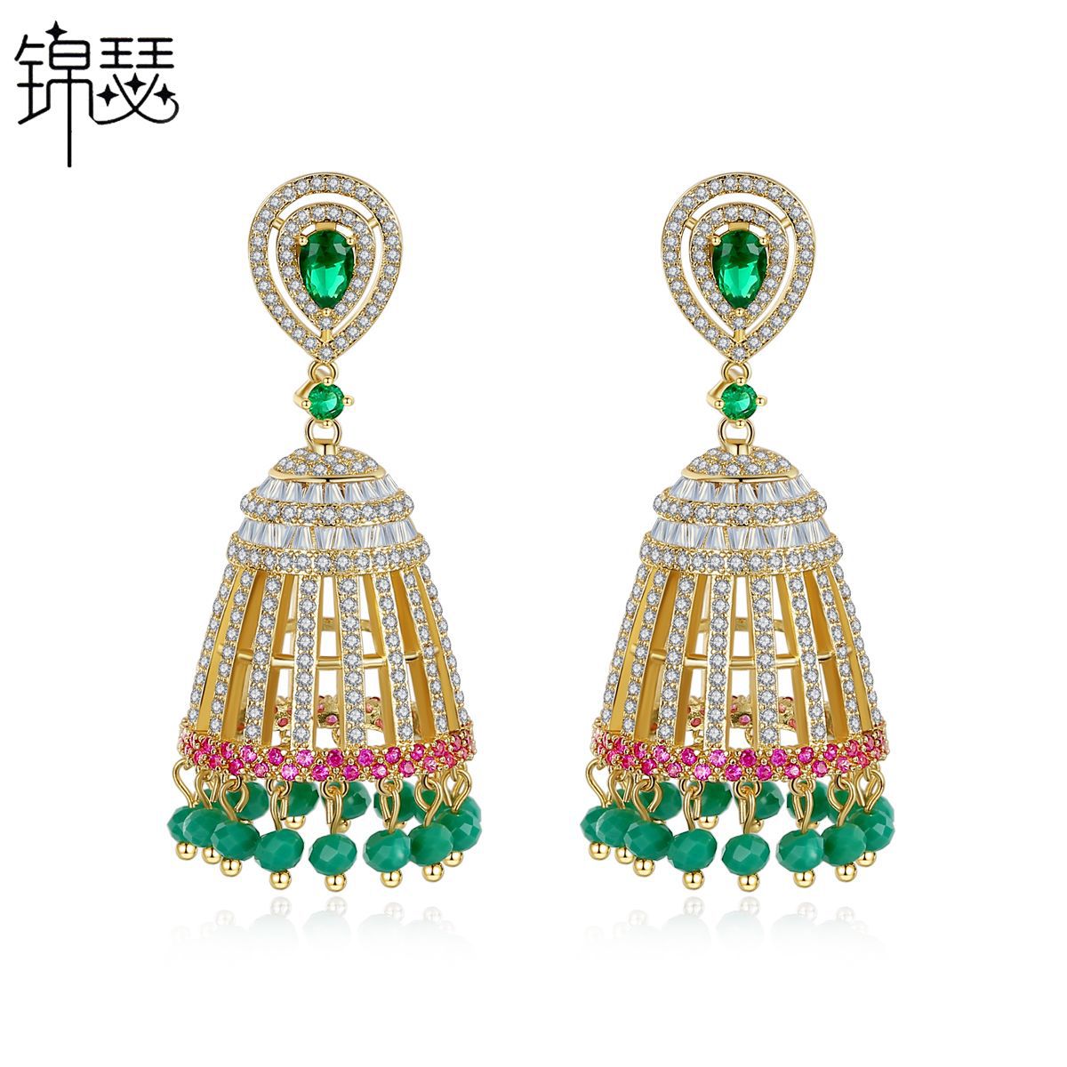 High-Quality Indian Style Earrings Bollywood Inlaid Zircon Luxury Jhumka Jhumki Jumka Earrings-Gold - enjoyinshopping