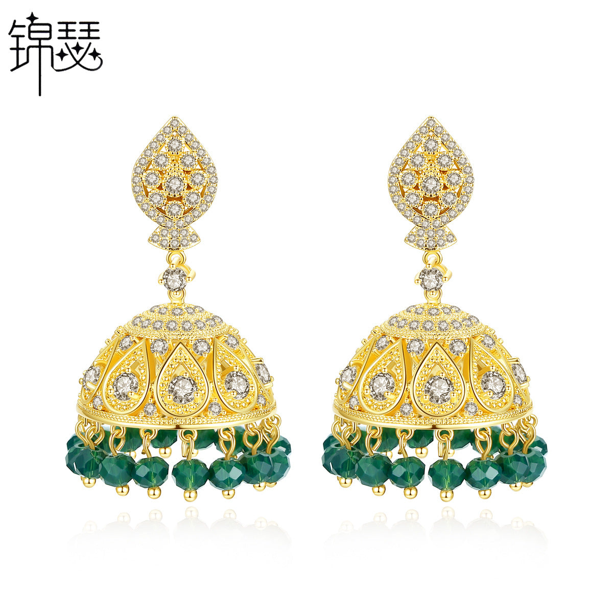 High-Quality Indian Style Earrings Bollywood Inlaid Zircon Paisley Shape Luxury Jhumka Jhumki Jumka Earrings-Gold - enjoyinshopping