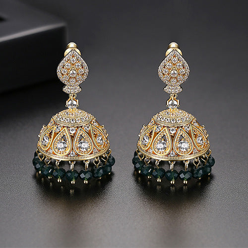 High-Quality Indian Style Earrings Bollywood Inlaid Zircon Paisley Shape Luxury Jhumka Jhumki Jumka Earrings-Gold - enjoyinshopping