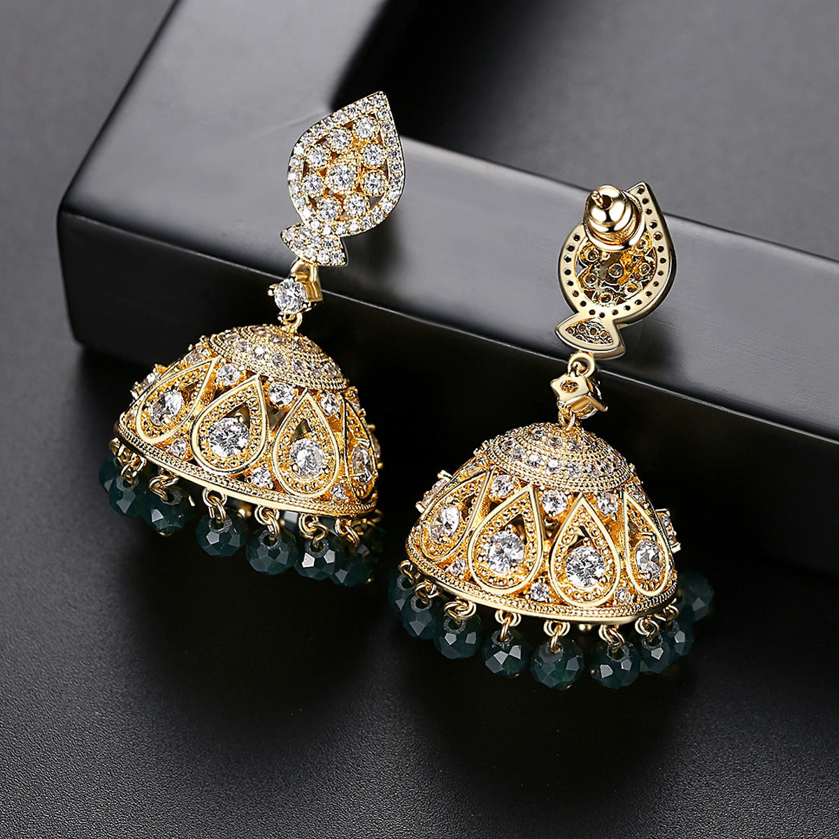 High-Quality Indian Style Earrings Bollywood Inlaid Zircon Paisley Shape Luxury Jhumka Jhumki Jumka Earrings-Gold - enjoyinshopping