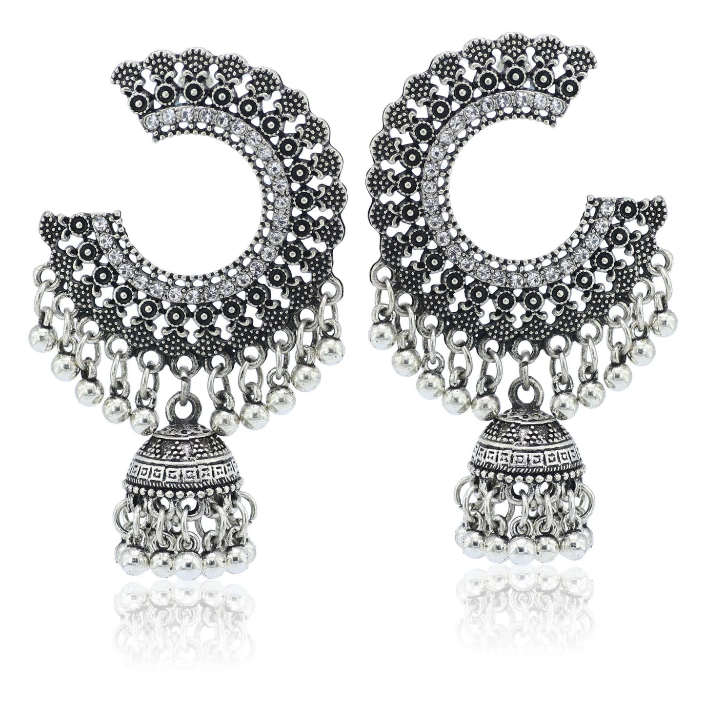 Indian Earrings Traditional Round Beaded Earrings Emboss Moon for Wowen-Gold/Silver - enjoyinshopping