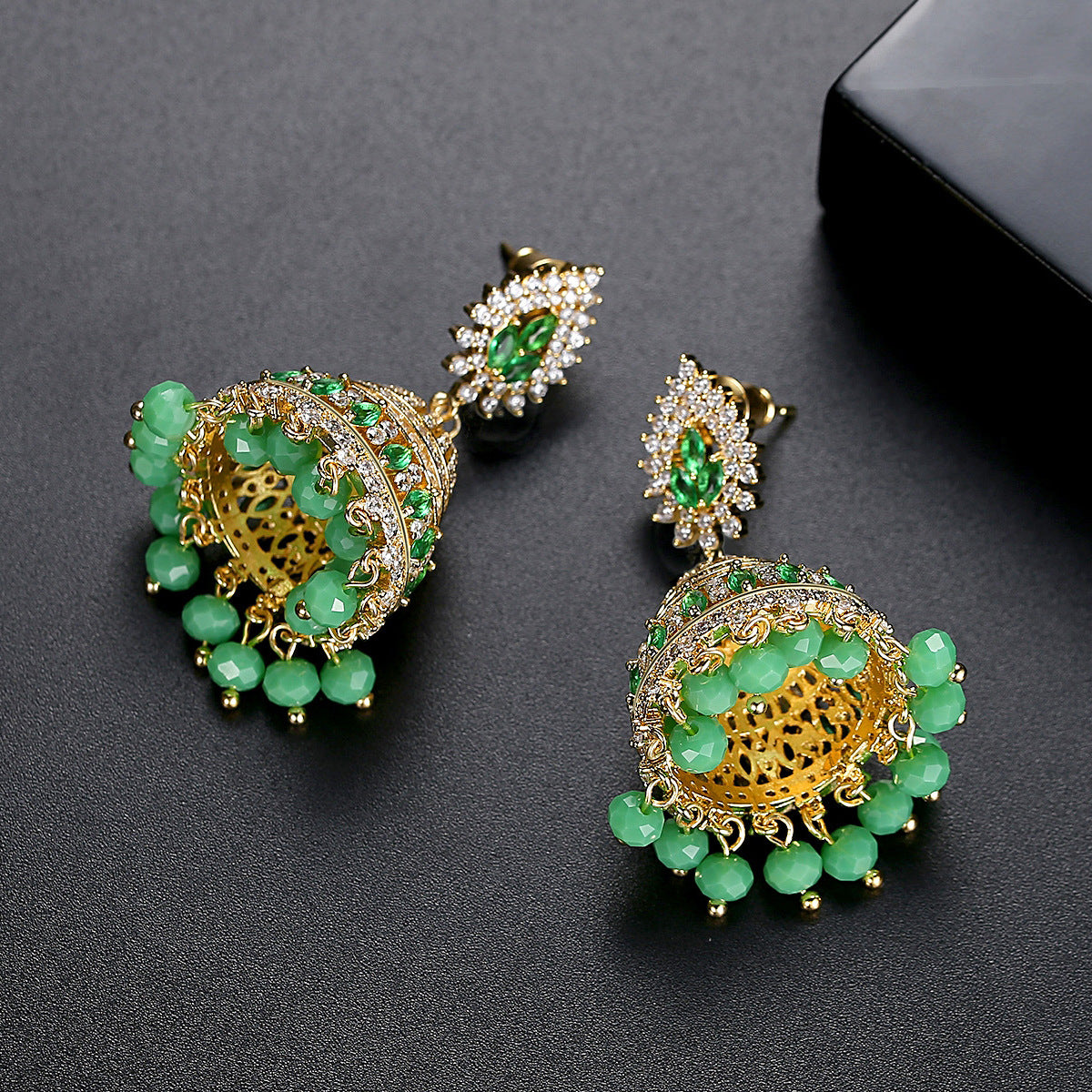 High-Quality Indian Style Earrings Bollywood Inlaid Zircon Water Drop Shape Luxury Jhumka Jhumki Jumka Earrings-Gold - enjoyinshopping