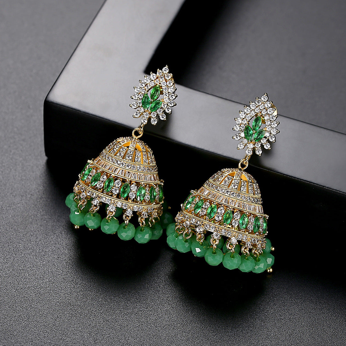 High-Quality Indian Style Earrings Bollywood Inlaid Zircon Water Drop Shape Luxury Jhumka Jhumki Jumka Earrings-Gold - enjoyinshopping