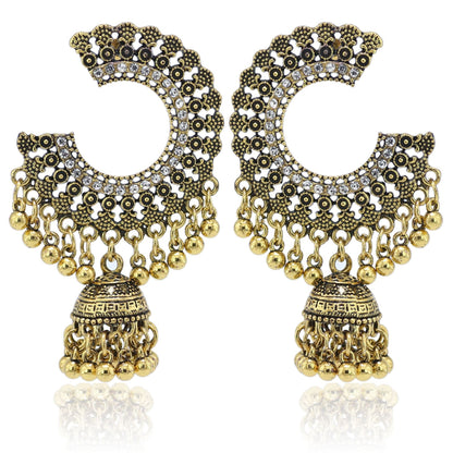 Indian Earrings Traditional Round Beaded Earrings Emboss Moon for Wowen-Gold/Silver - enjoyinshopping