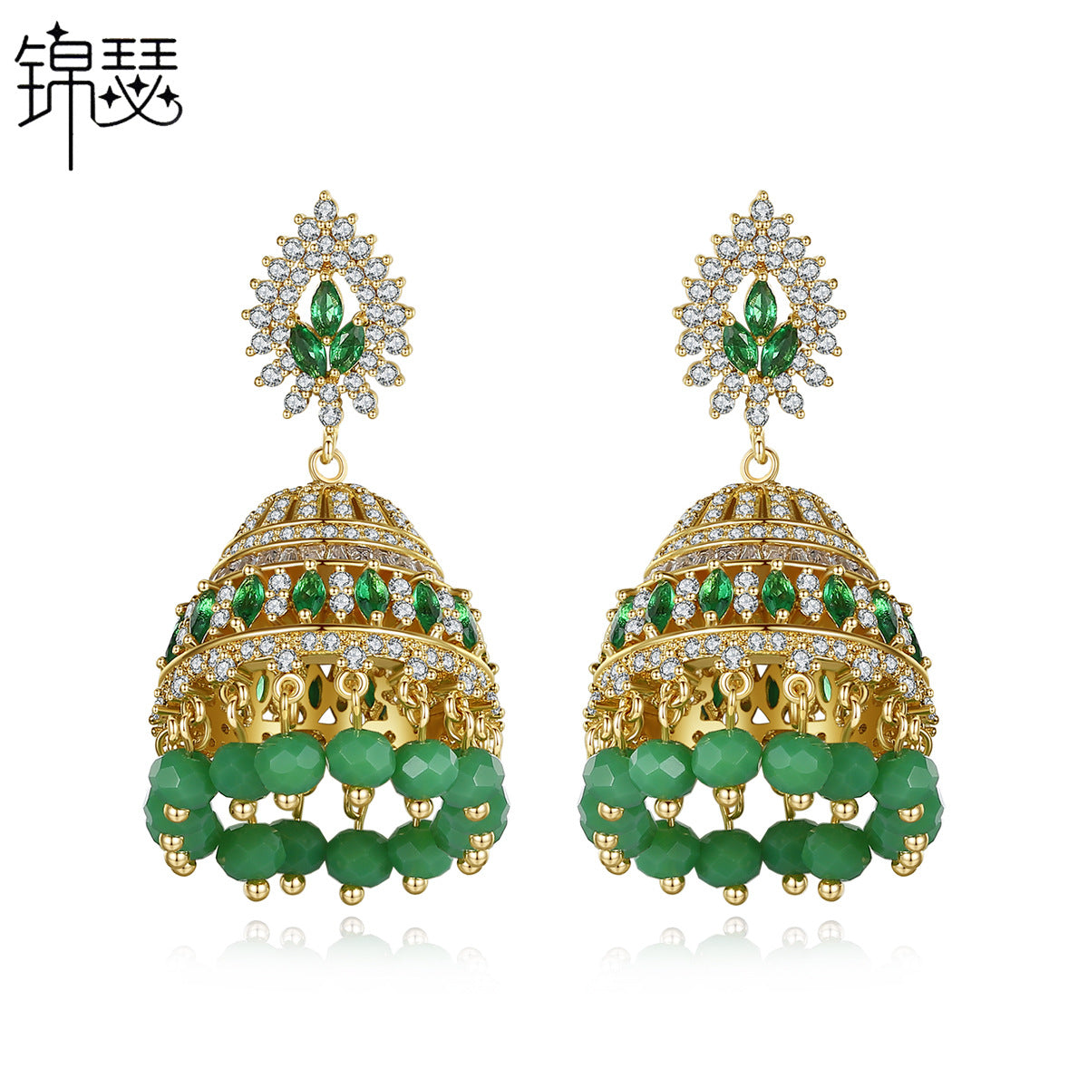 High-Quality Indian Style Earrings Bollywood Inlaid Zircon Water Drop Shape Luxury Jhumka Jhumki Jumka Earrings-Gold - enjoyinshopping