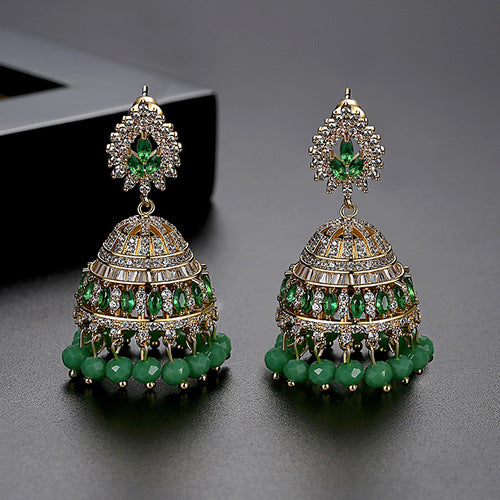 High-Quality Indian Style Earrings Bollywood Inlaid Zircon Water Drop Shape Luxury Jhumka Jhumki Jumka Earrings-Gold - enjoyinshopping