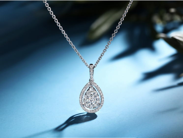 Popular Korean Style Full Diamond Drop-Shaped Zircon Necklace Bridal Ornament