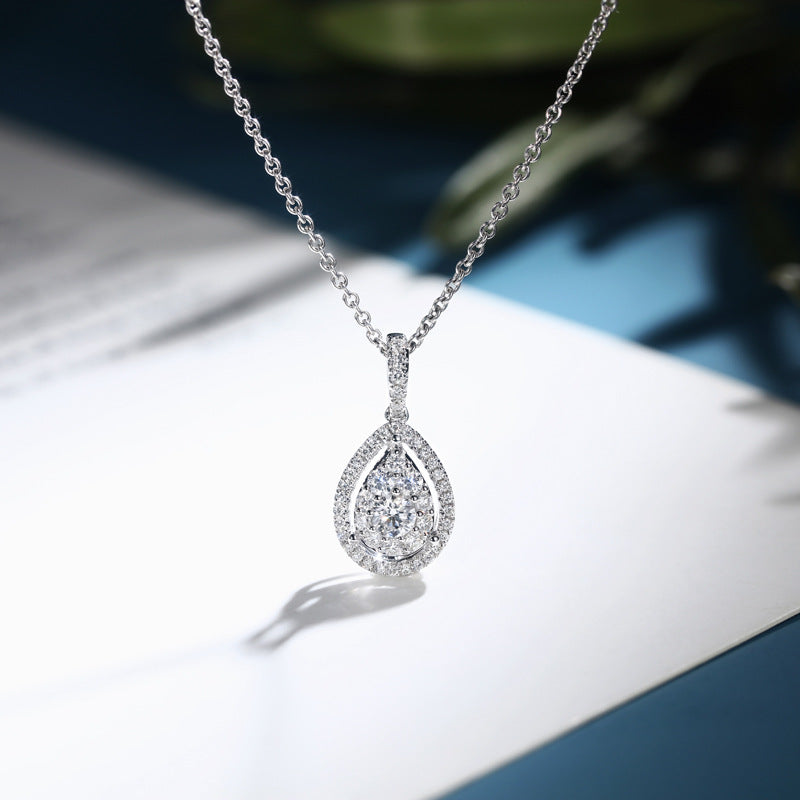 Popular Korean Style Full Diamond Drop-Shaped Zircon Necklace Bridal Ornament