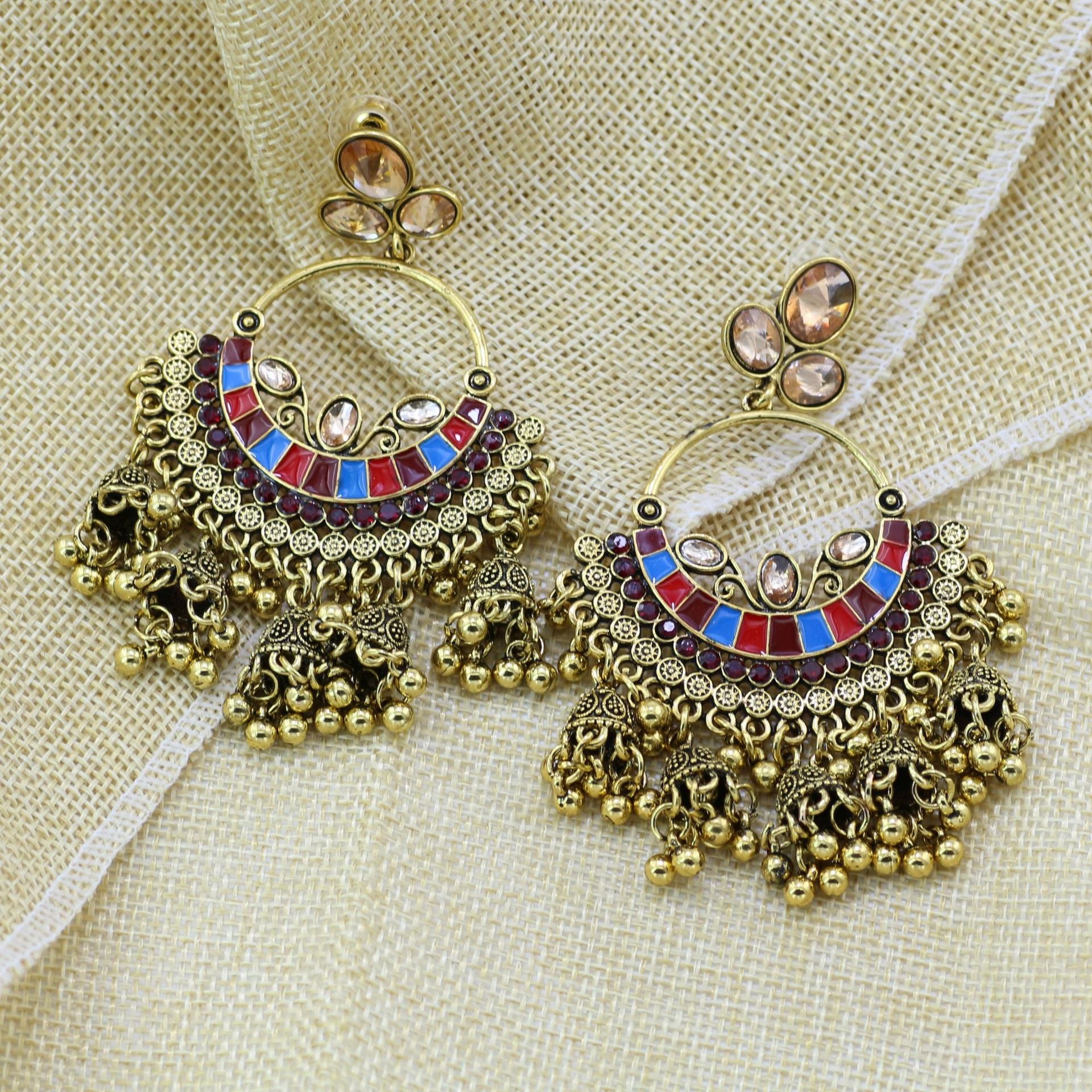 Indian Earrings Gold Traditional Hoop Beaded Stud Earrings Jhumka Jhumki Jumka for Wowen-Gold - enjoyinshopping