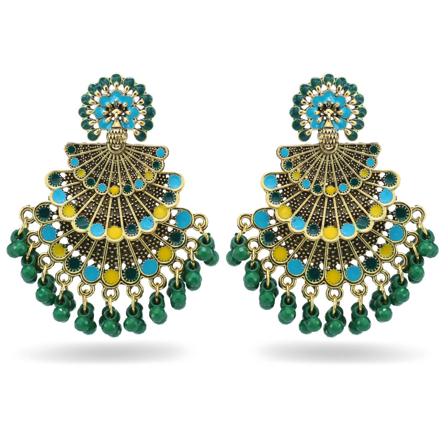 Indian Earrings Beaded Enamel Peacock Earrings for Wowen-Green - enjoyinshopping