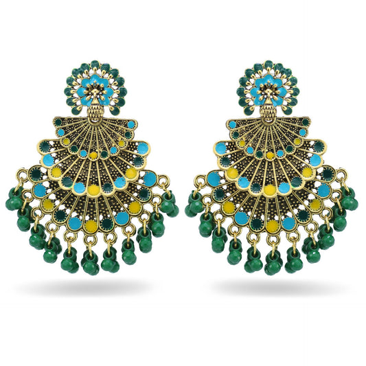 Indian Earrings Beaded Enamel Peacock Earrings for Wowen-Green - enjoyinshopping