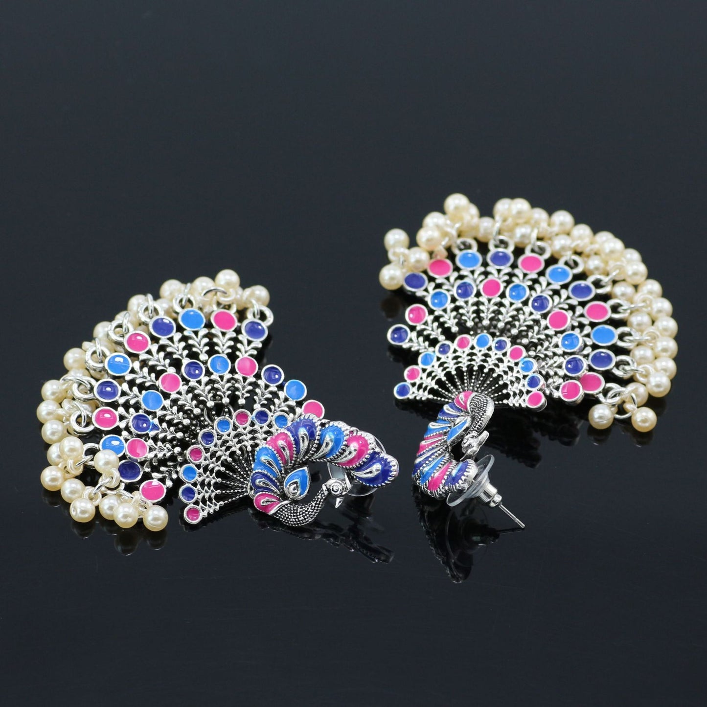 Indian Earrings Beaded Enamel Peacock Stud Earrings for Wowen-Blue - enjoyinshopping