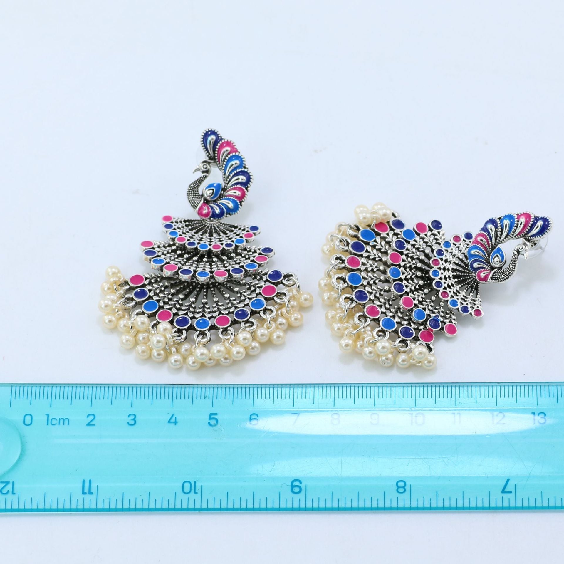 Indian Earrings Beaded Enamel Peacock Stud Earrings for Wowen-Blue - enjoyinshopping